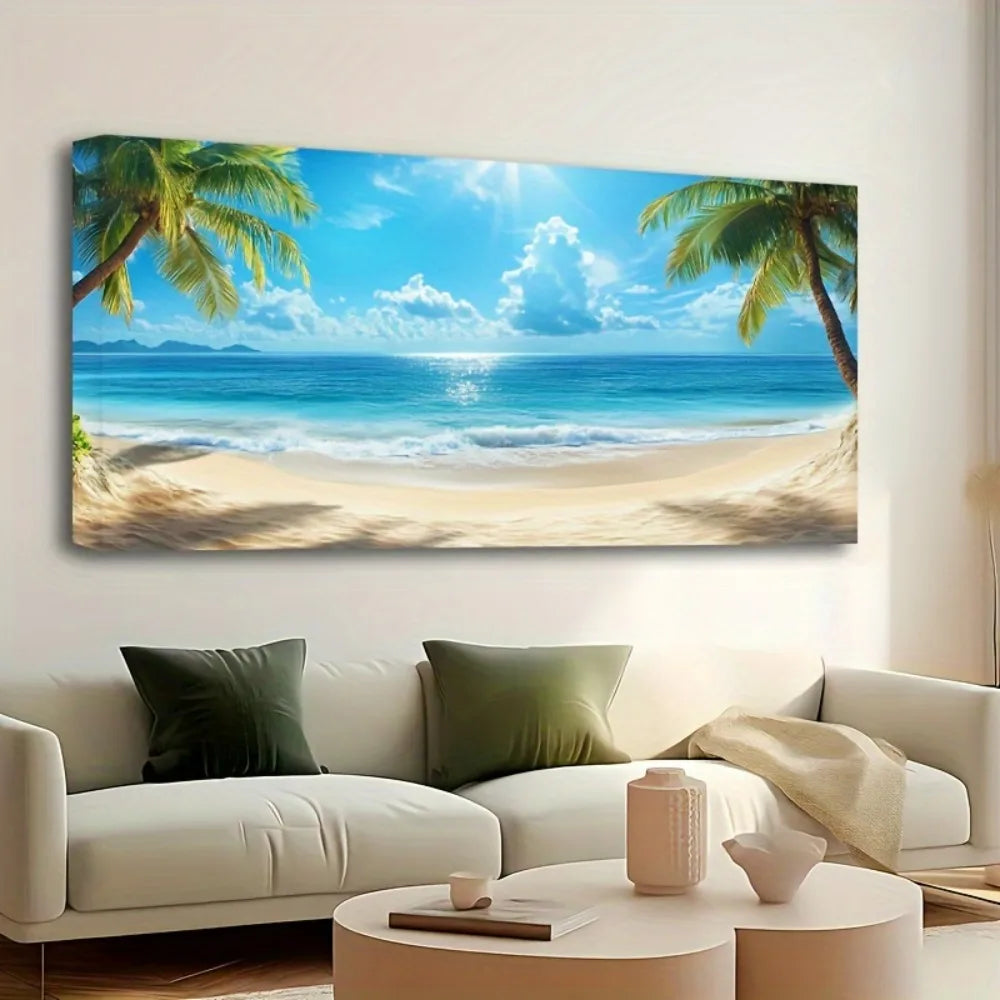 Paradise Beach Canvas Wall Art in Pine Solid Wood Frame
