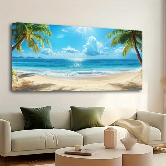 Paradise Beach Canvas Wall Art in Pine Solid Wood Frame