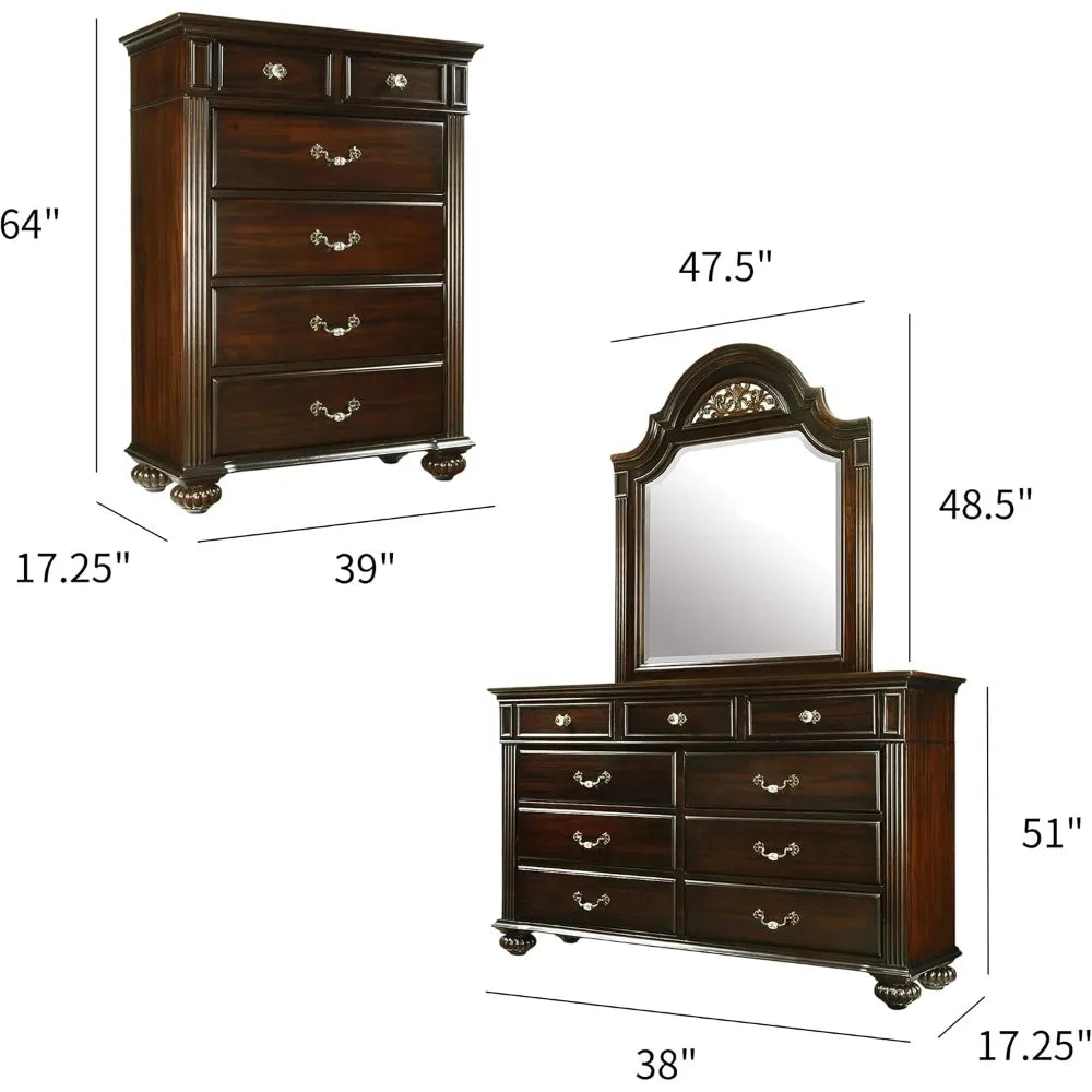 Syracuse 6-Piece Solid Wood Bedroom Set with Mirrored Dresser