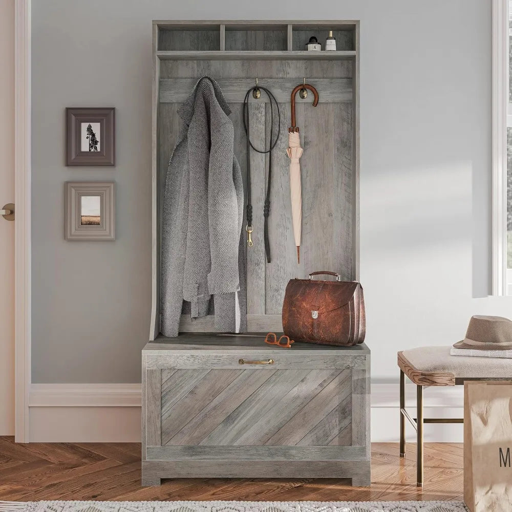 Entryway Hall Tree Coat Rack Three In One Hilo Gray Wash