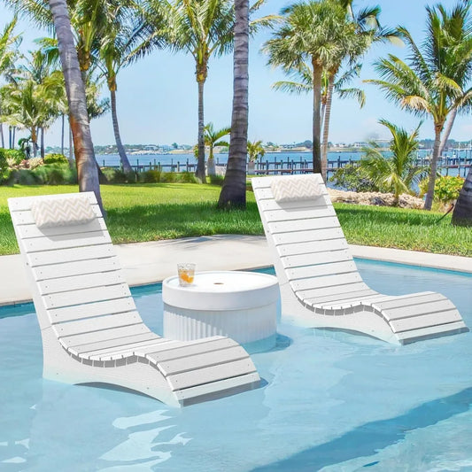 HDPS Pool Lounge Chairs Set of 2 with Headrests for Pools