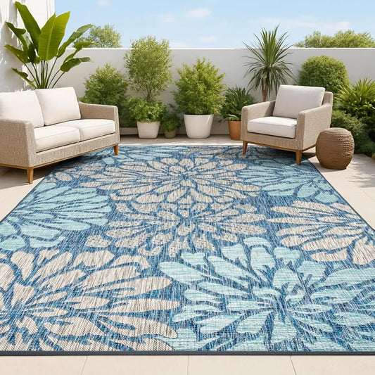 Zinnia Modern Floral Textured Weave Indoor Outdoor Area Rug