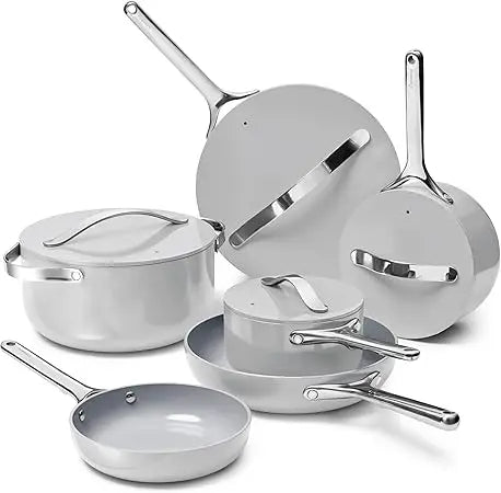 Deluxe Nonstick Ceramic Cookware Set 16 Piece Lids Storage