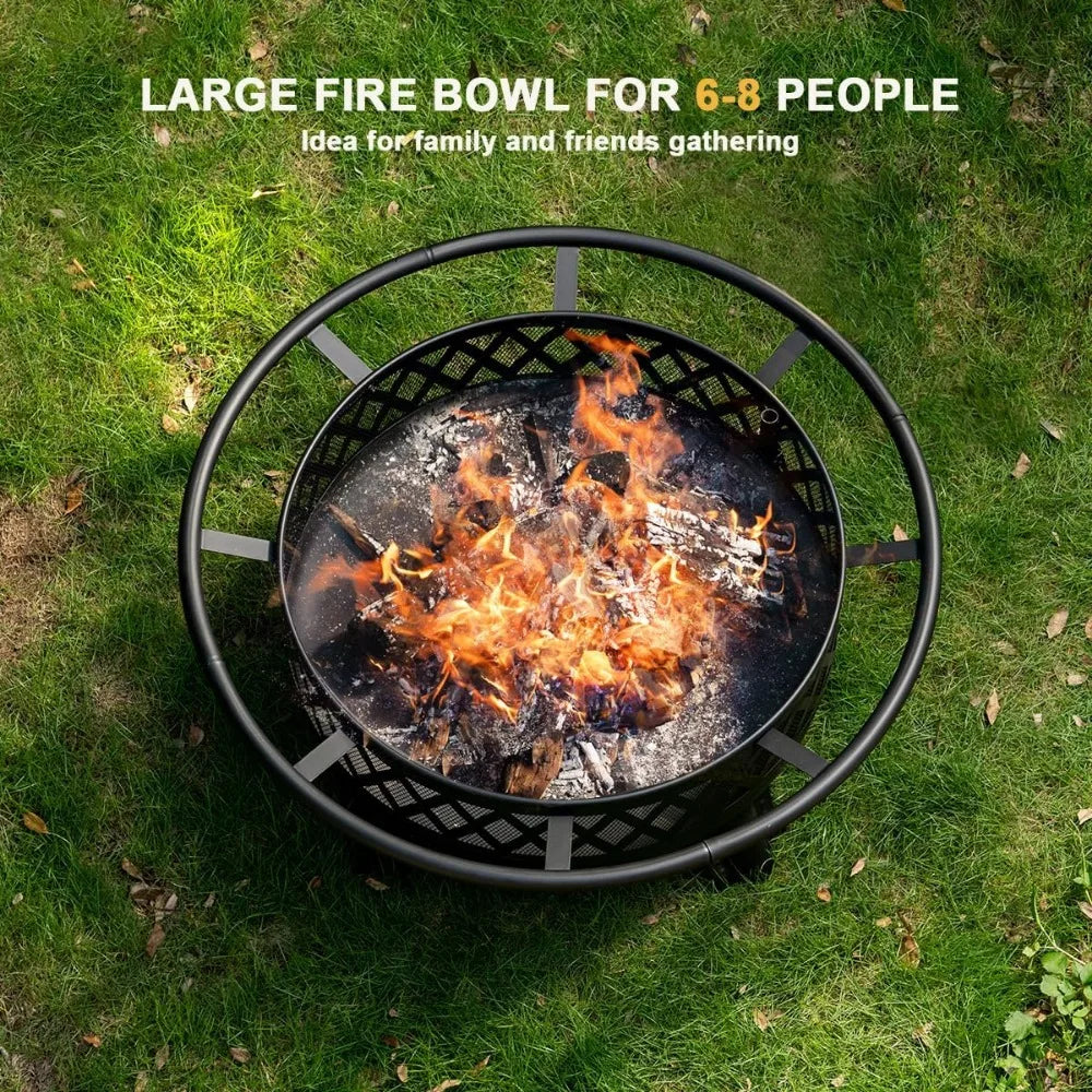 38 Inch Wood Burning Fire Pit Outdoor Round Grill Table