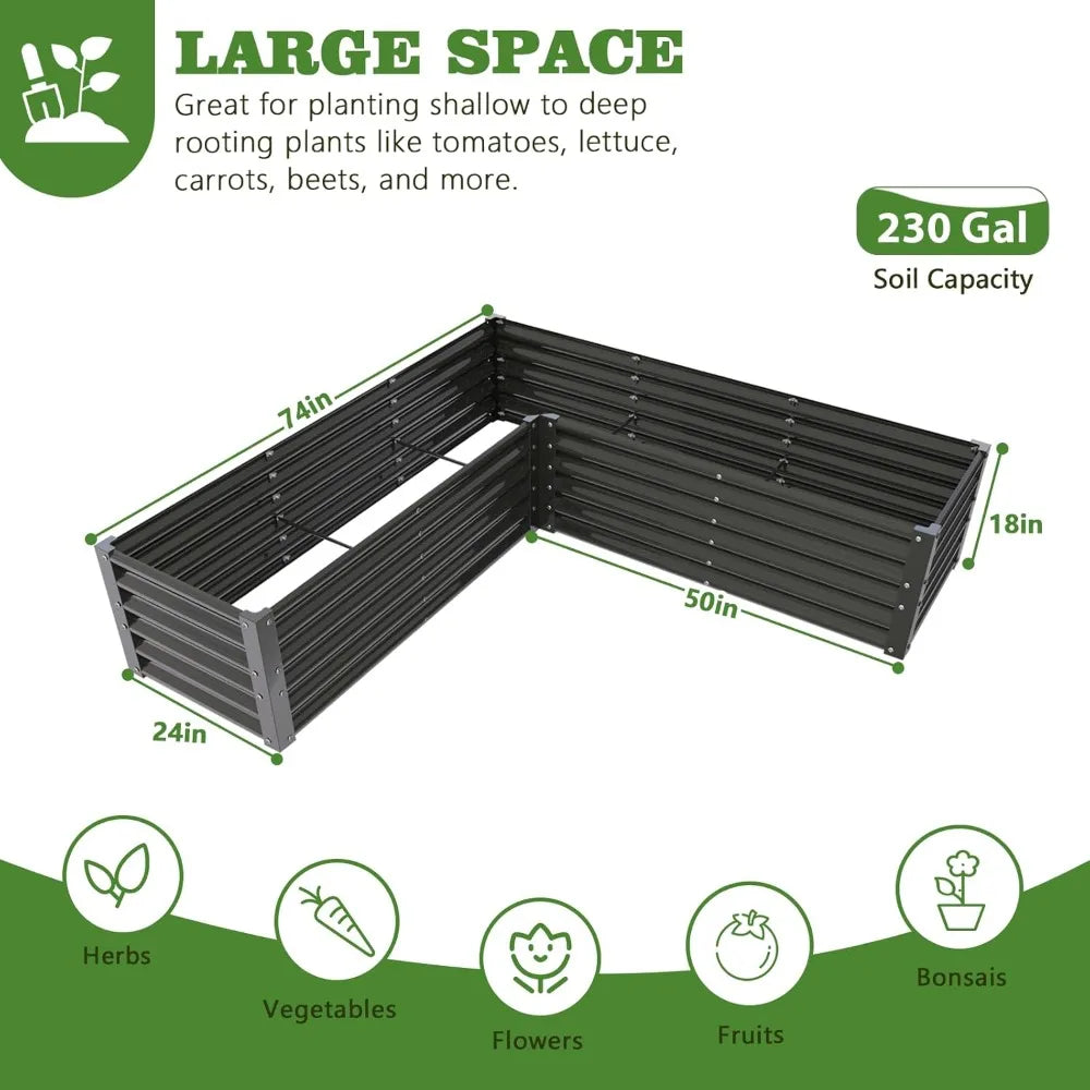 Anleolife 2 Pack L Shaped Galvanized Raised Garden Beds