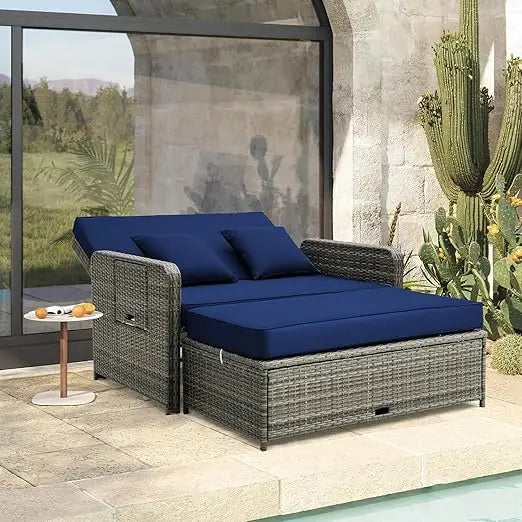 Moccha Outdoor Daybed Wicker Sofa Set With Storage Ottoman