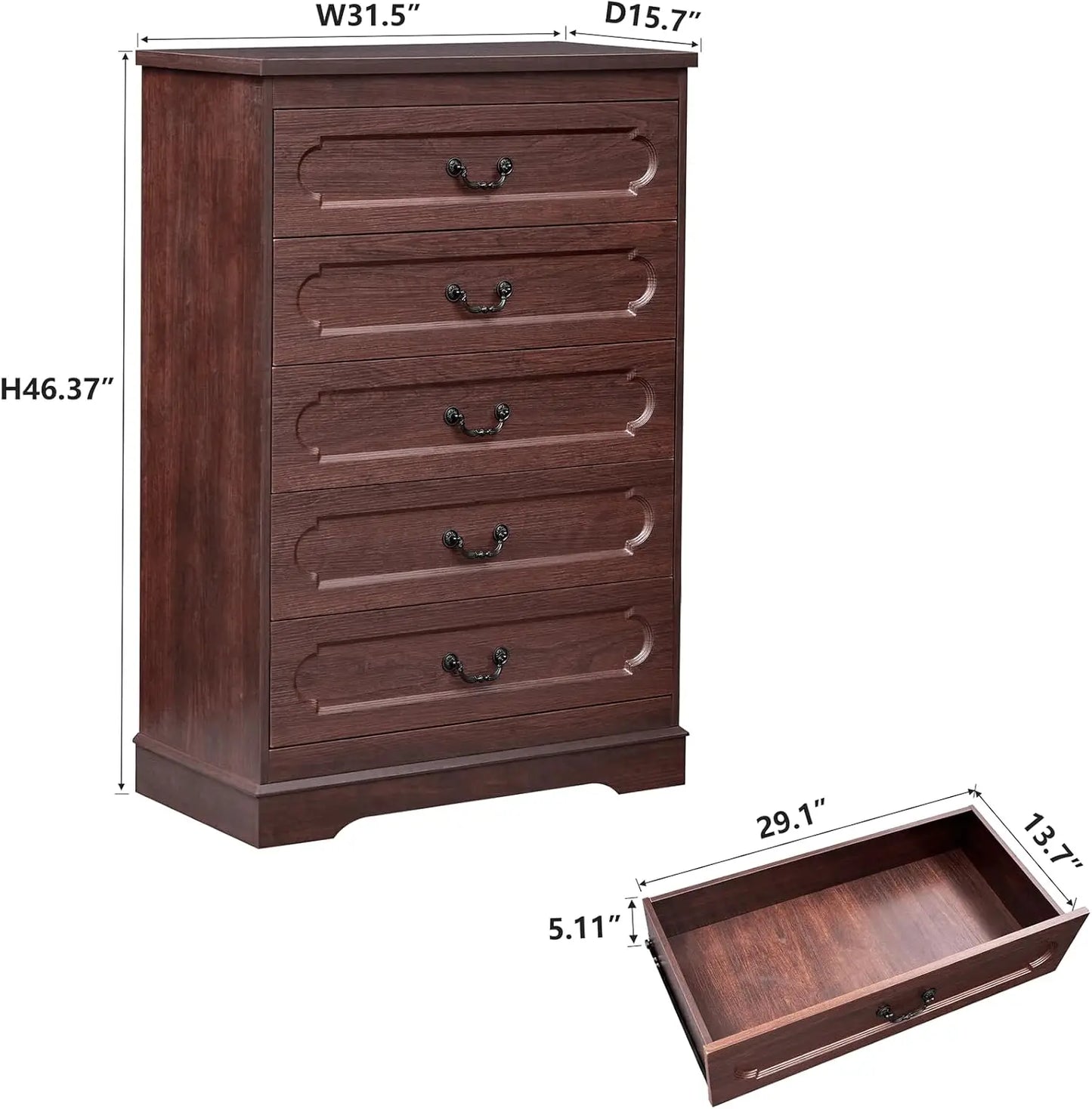 5 Drawer Dresser For Bedroom Farmhouse Cherry Wood