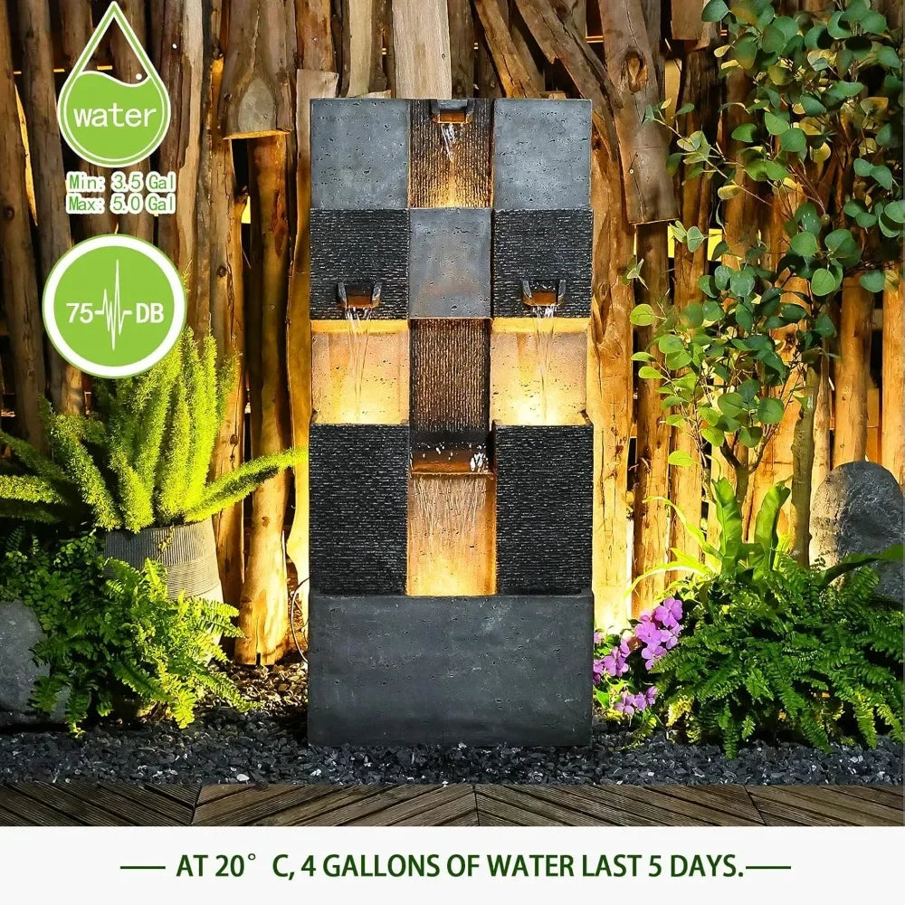Garden Fountain 45.3 Inch 3 Story Modern Outdoor Waterfall