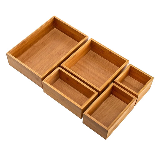 Bamboo Storage Organizer Bins Set Five Durable Boxes