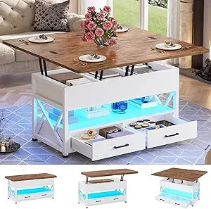 Lift Top Coffee Table With Storage And LED Lighting