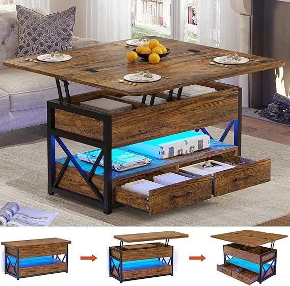 Lift Top Coffee Table With Storage And LED Lighting