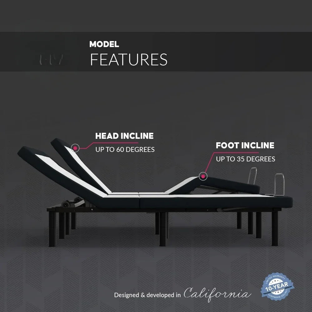 Adjustable Bed Base Frame With Head And Foot Incline Remote
