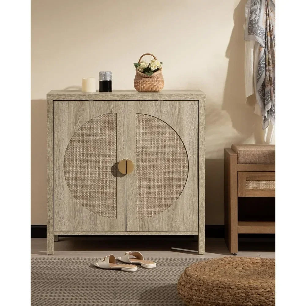Rattan Cabinet Set 2 Boho Sideboard With Adjustable Shelves