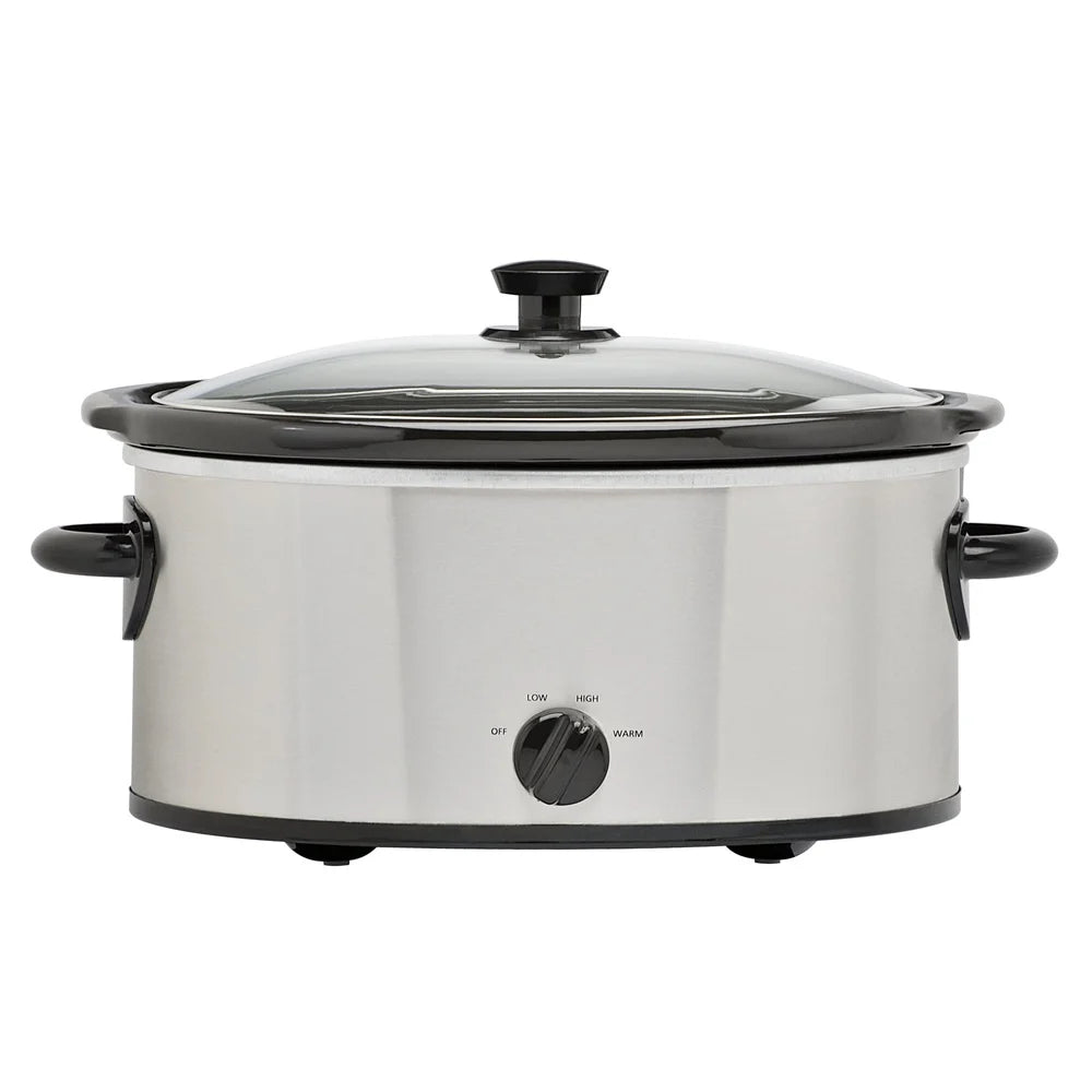 6 Quart Stainless Steel Slow Cooker Glass Lid 3 Settings