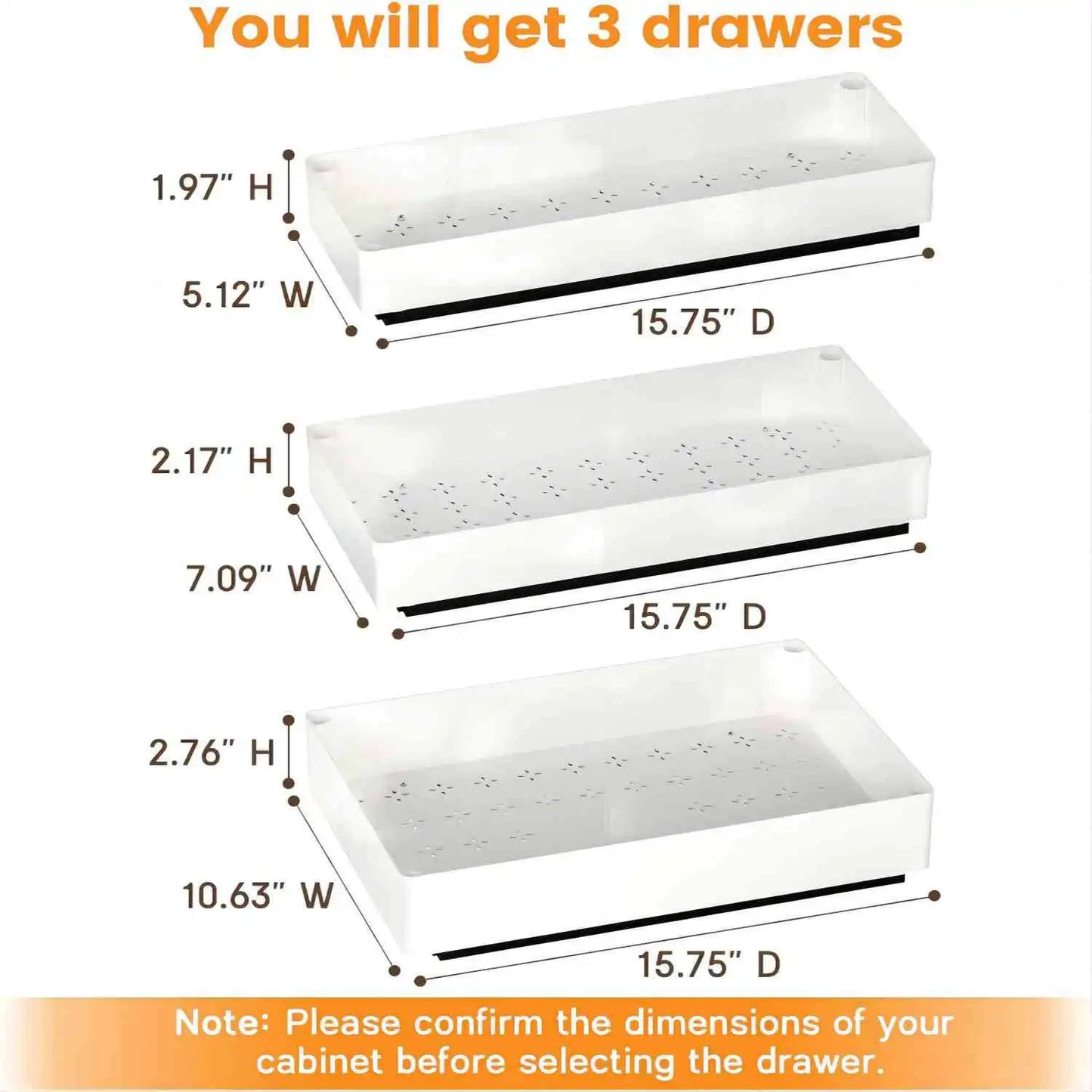 3Pc Kitchen Drawer Slide Rail Cabinet Organizer Basket S M L