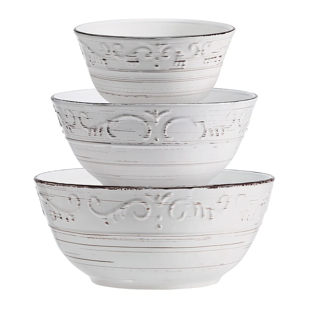 Trellis Stoneware Serving Bowls Set 3 Microwave Safe