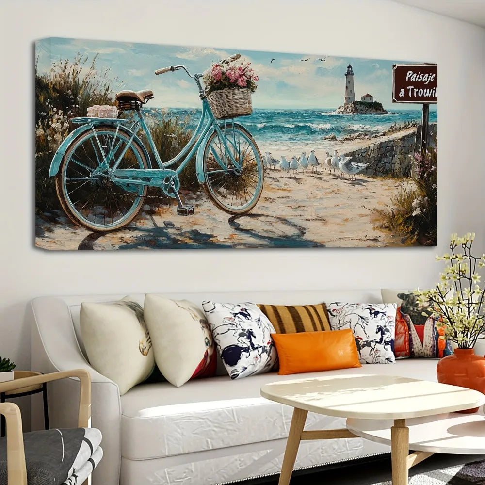 White Lighthouse Seascape Wall Art In Pine Wood Frame
