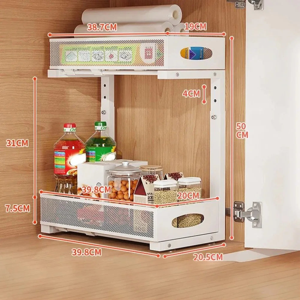 2 Tier Adjustable Under Sink Organizer with Sliding Drawer