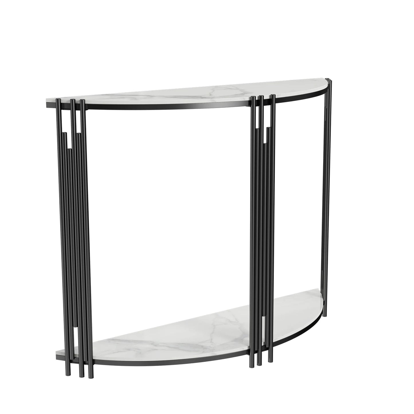 Half Moon Tiered Real Marble Entry Console Table For Hallway