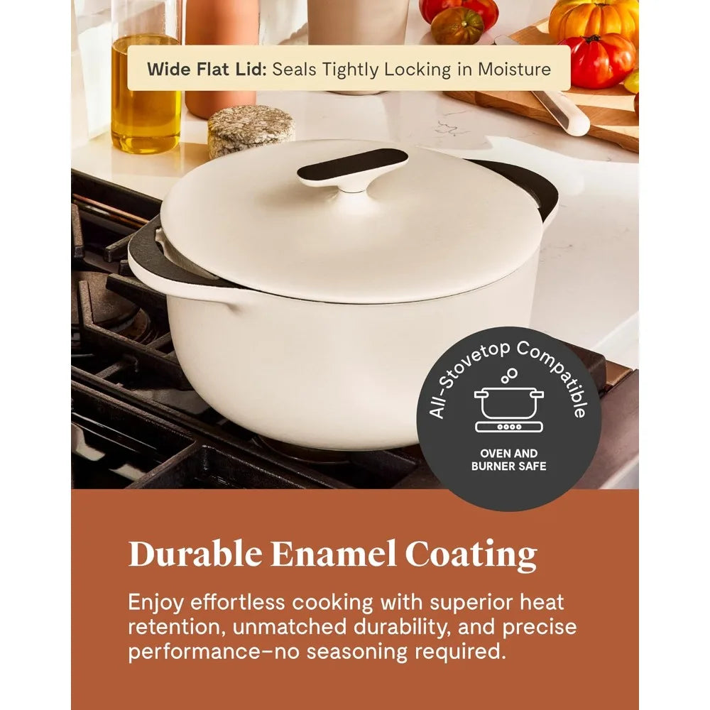 Cream Enameled Dutch Oven 6.5 Qt Cast Iron With Lid