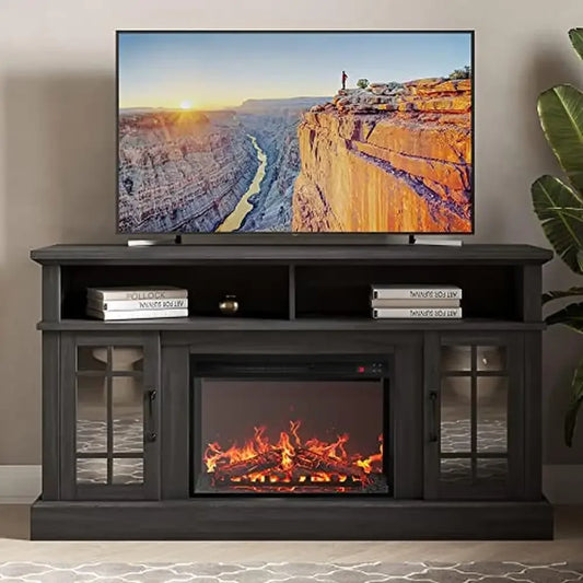 Electric Fireplace TV Stand With Storage Console Cabinet
