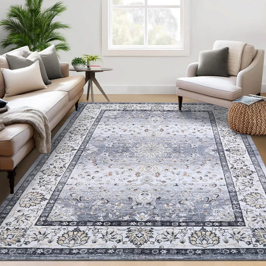 Large 8x10 Washable Vintage Area Rug for Living Room