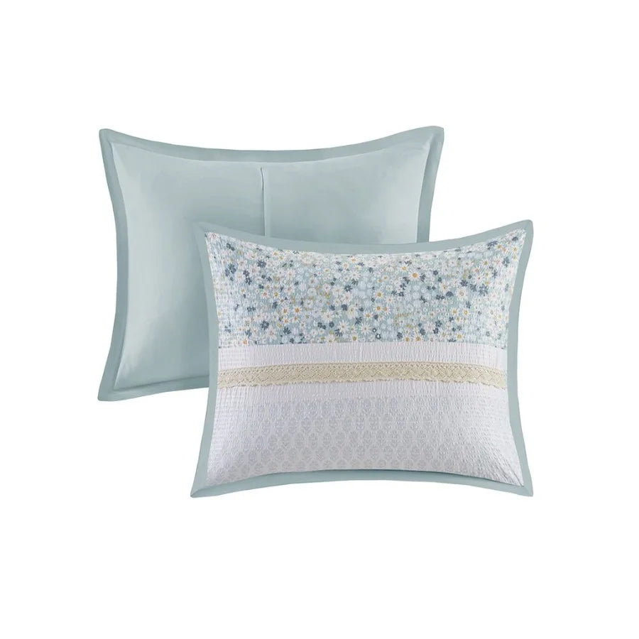 5 Piece Seersucker Comforter Set With Throw Pillows