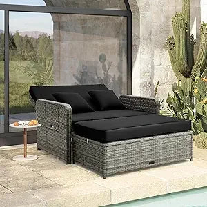 Moccha Outdoor Daybed Wicker Sofa Set With Storage Ottoman