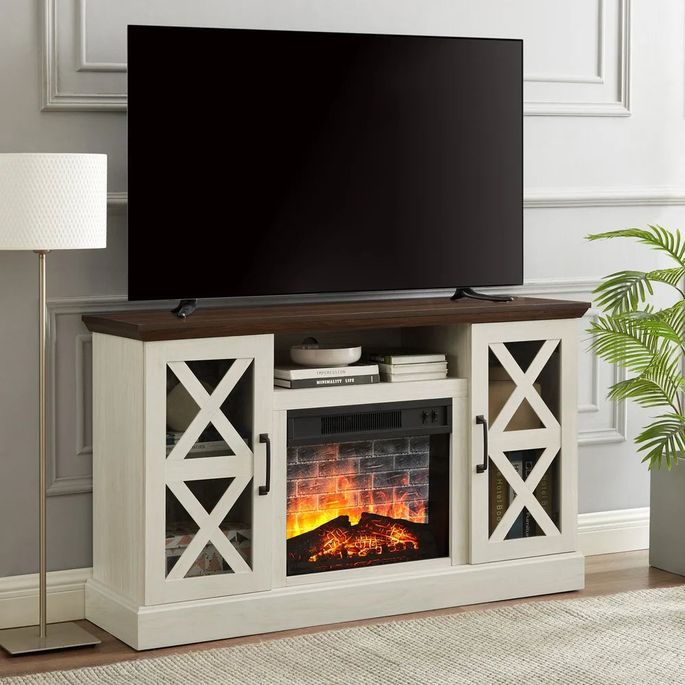 Farmhouse TV Stand With Electric Fireplace 55 In 3D Flame