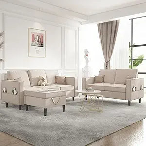 MKDK Sectional Sofa Set L Shaped 3 Piece Living Room