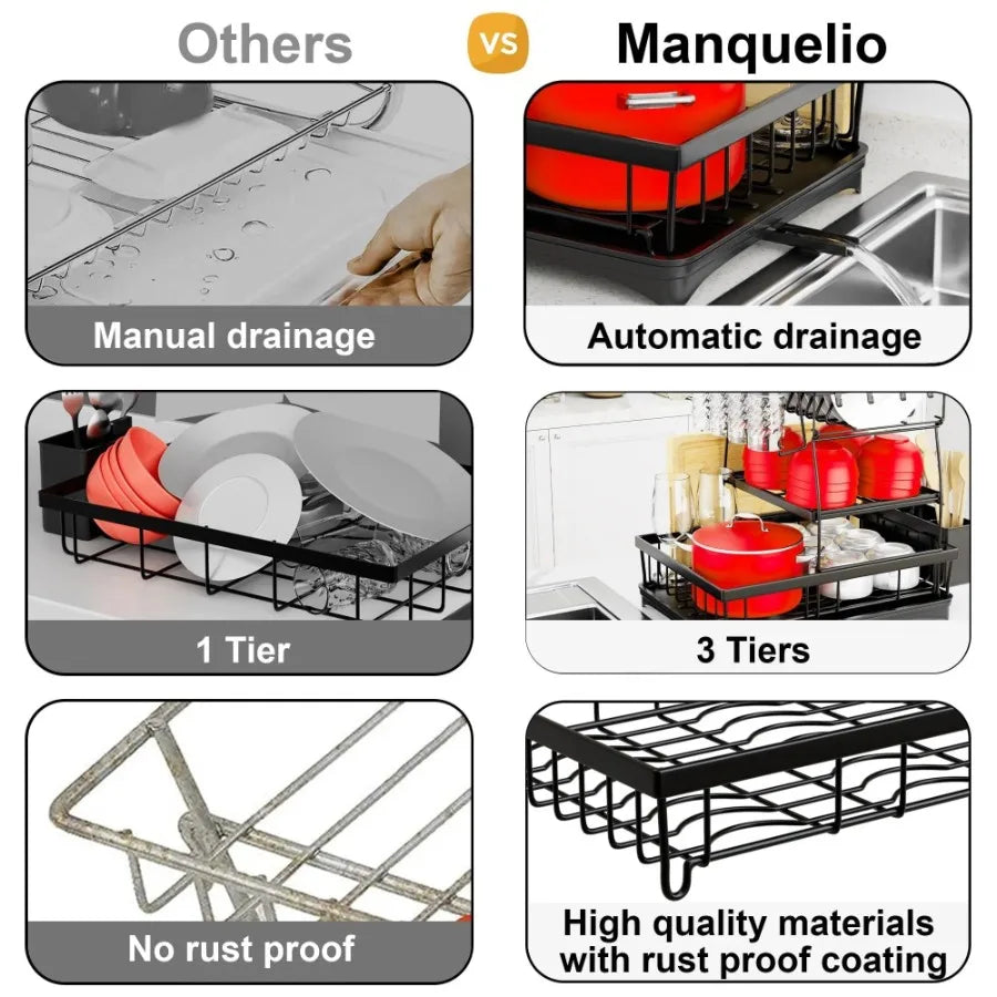 3 Tier Dish Drying Rack Over Sink Stainless Steel Drainage