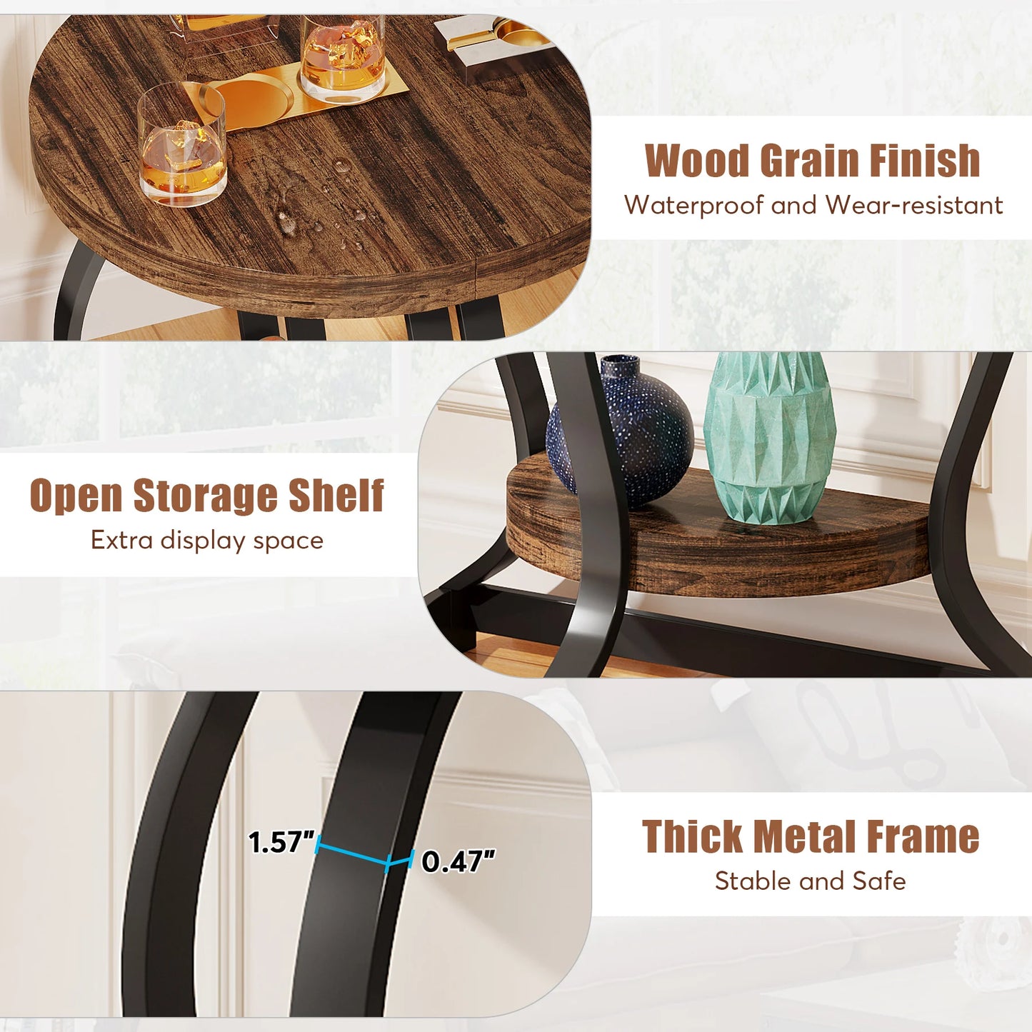 Tribesigns Half Round End Table Set Of Two 2 Tier Wood