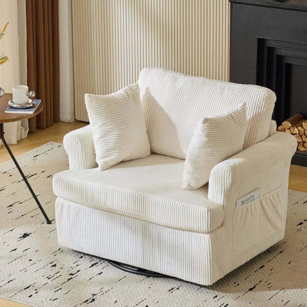 Oversized Swivel Accent Chair 39 Inch Wide Corduroy Barrel