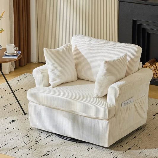 Oversized Swivel Accent Chair 39 Inch Wide Corduroy Barrel