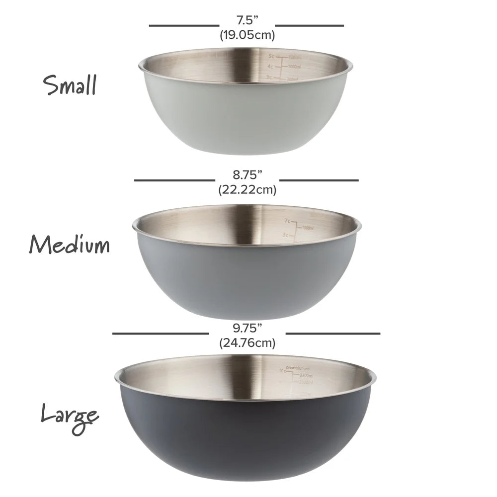 3 Piece Heavy Gauge Stainless Steel Mixing Bowls Set