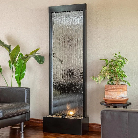 Mirror Waterfall Fountain With Stones And Lights Zen Decor
