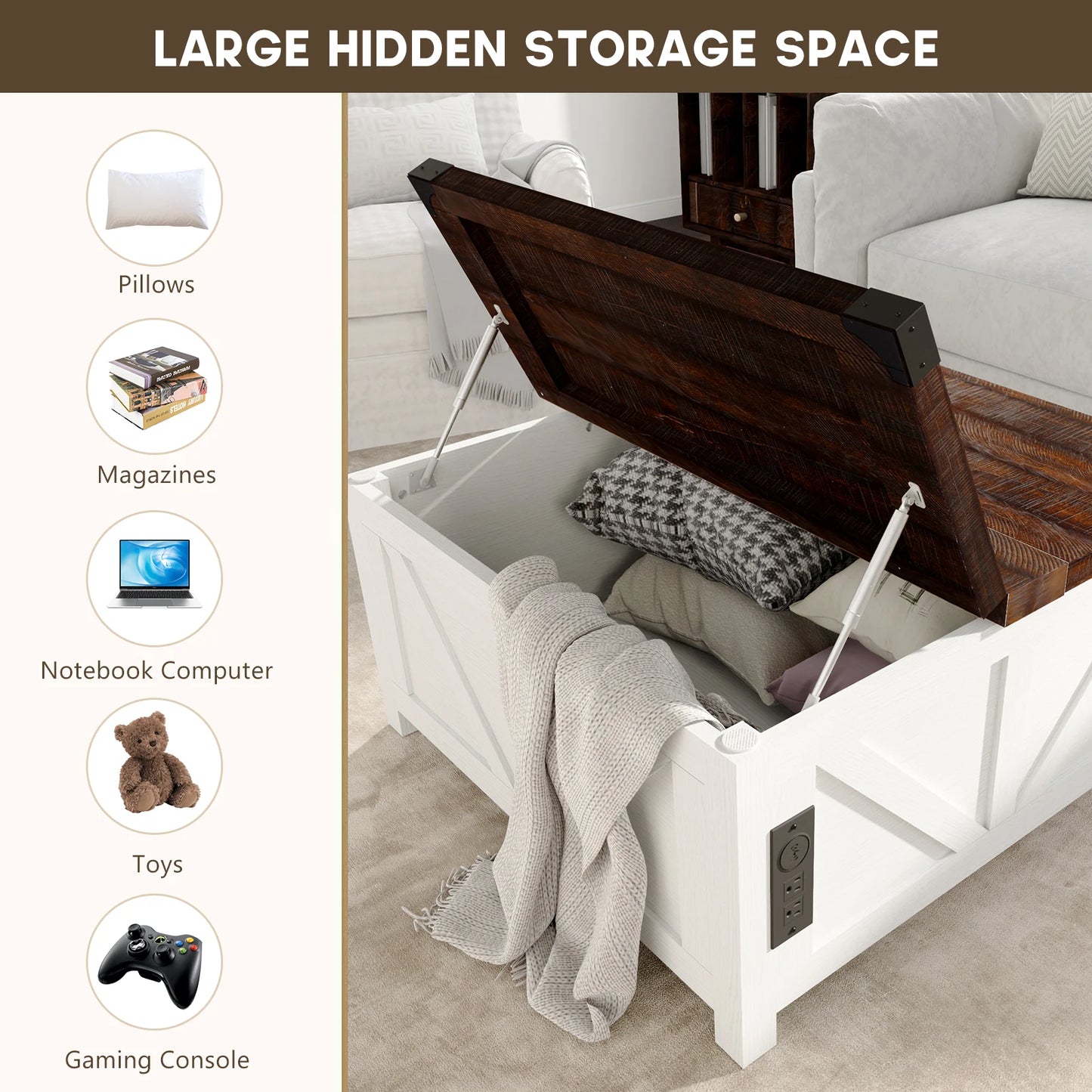 Lift Top Coffee Table with Hidden Storage for Living Room