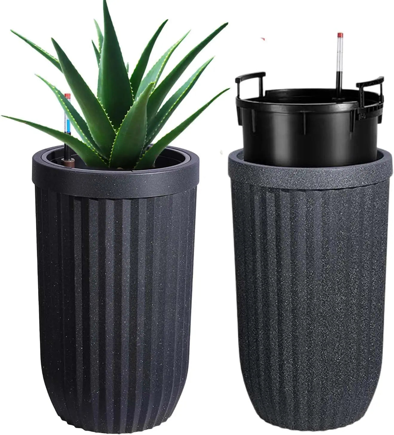 HiMISSH Self Watering Marble Planters Set of 2 With Monitor
