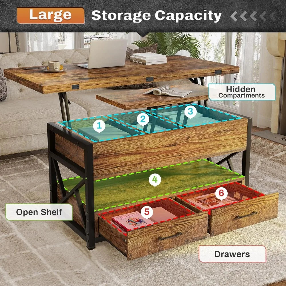 Lift Top Coffee Table With Storage And LED Lighting