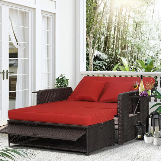 Moccha Outdoor Daybed Wicker Sofa Set With Storage Ottoman