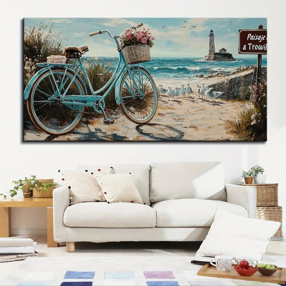White Lighthouse Seascape Wall Art In Pine Wood Frame