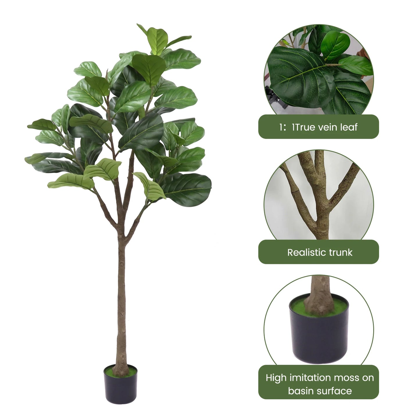 HiMIS Fiddle Leaf Fig Tree In Pot With Realistic Leaves