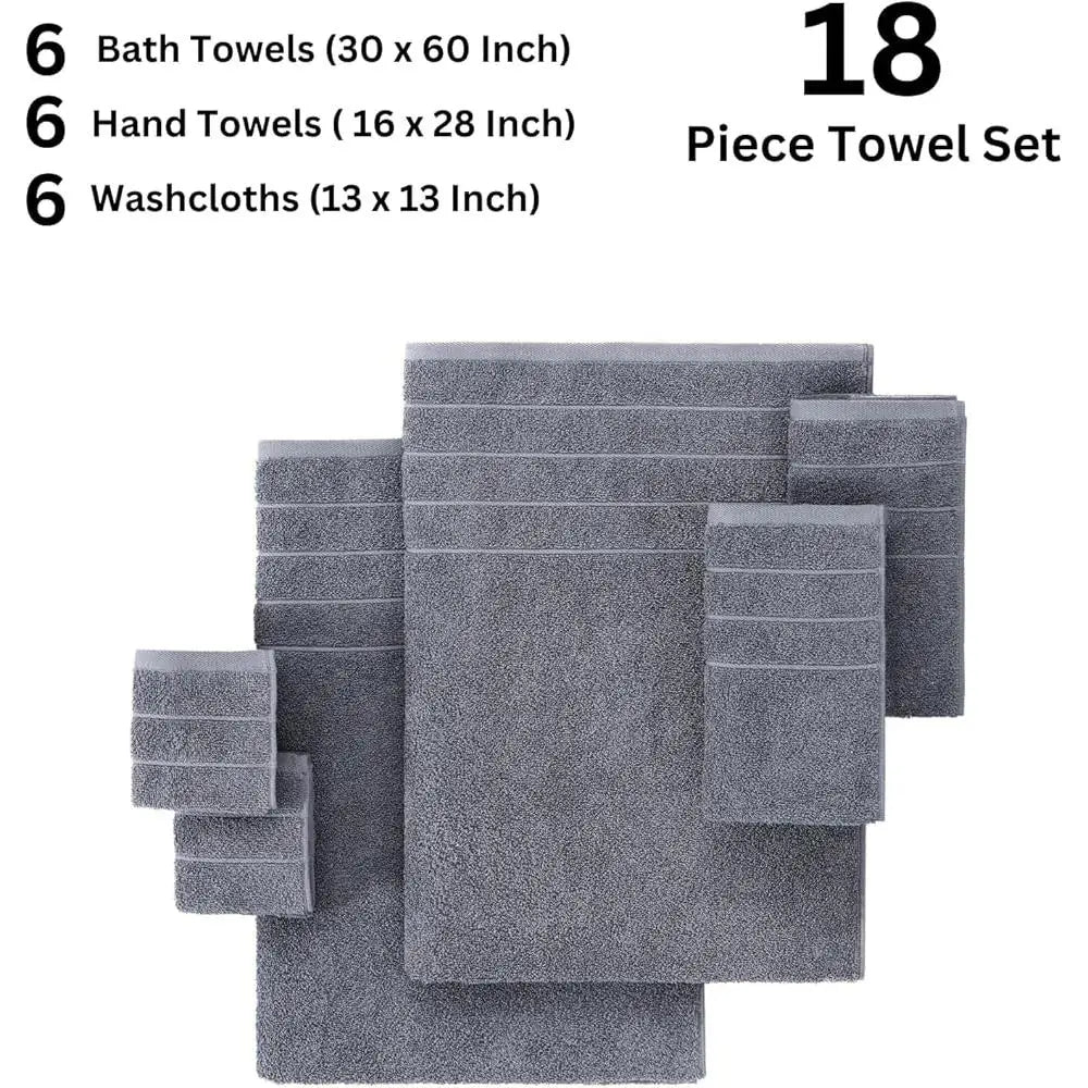Ultra Soft Cotton Bath Towel Set 18 Piece Quick Dry Gift