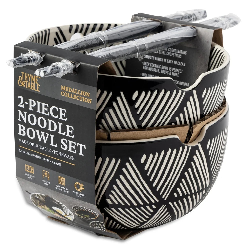 DUTRIEUX 2 Pack Ramen Bowls Set Ceramic With Chopsticks