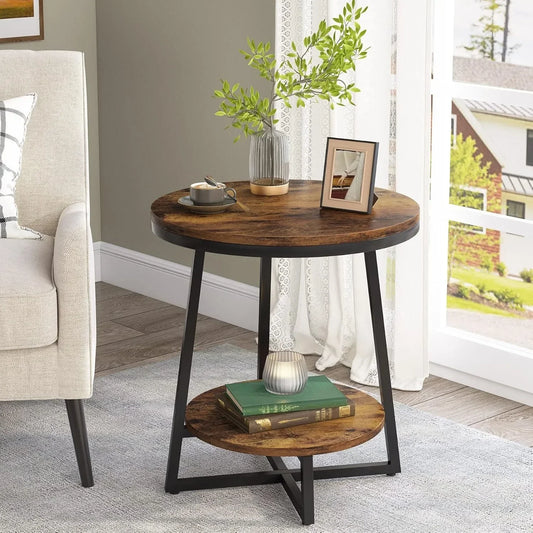 End Table 2 Tier Round Side Table With Storage Shelf