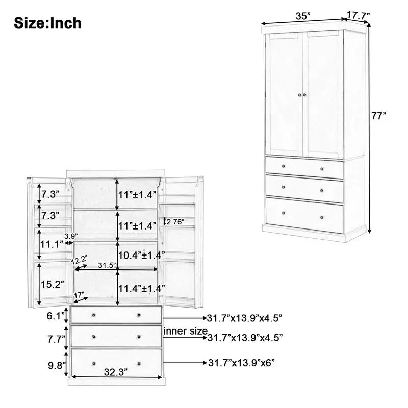 77in Farmhouse Kitchen Pantry Freestanding Storage Cabinet