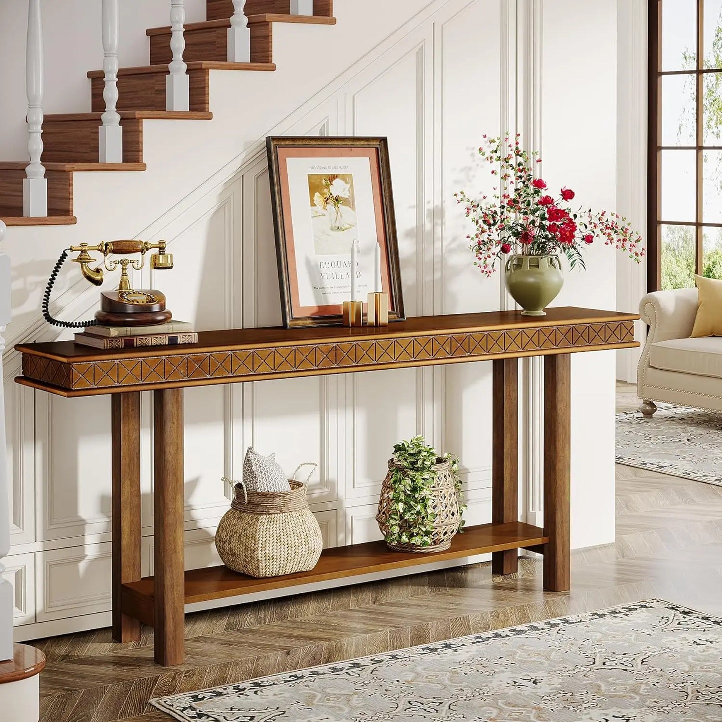 Extra Long Console Table 70.9 Inch 2 Tier Entryway
