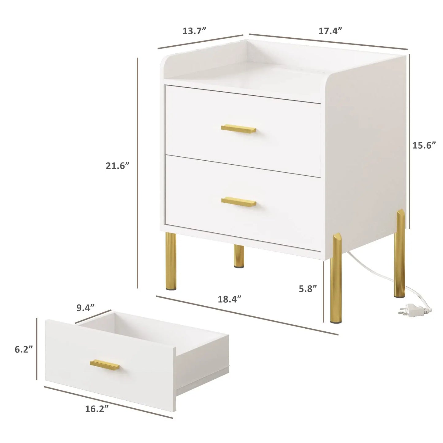 Vabches Nightstands Set Of 2 With Charging Station Drawers