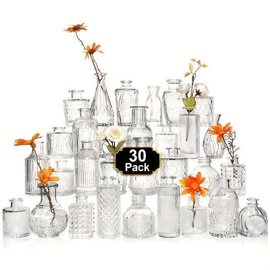30Pcs Vintage Glass Bud Vases Set for Stunning Centerpieces