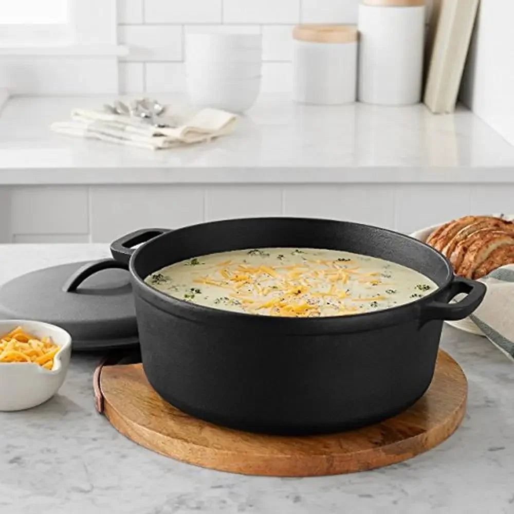 Cast Iron Dutch Oven Pot Preseasoned With Lid Black 7 Quart
